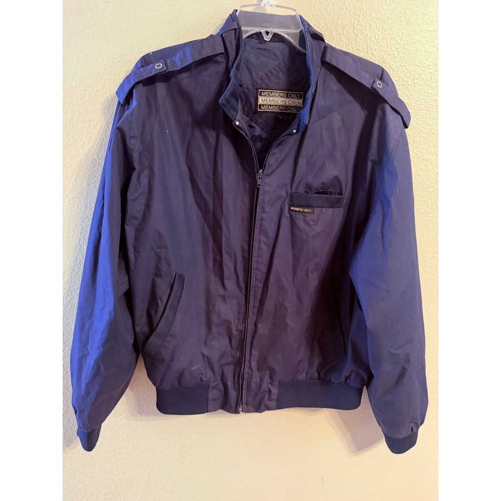 RETRO Members Only Racer Jacket Mens 42 Navy Blue Good Vintage Epaulettes Bomber